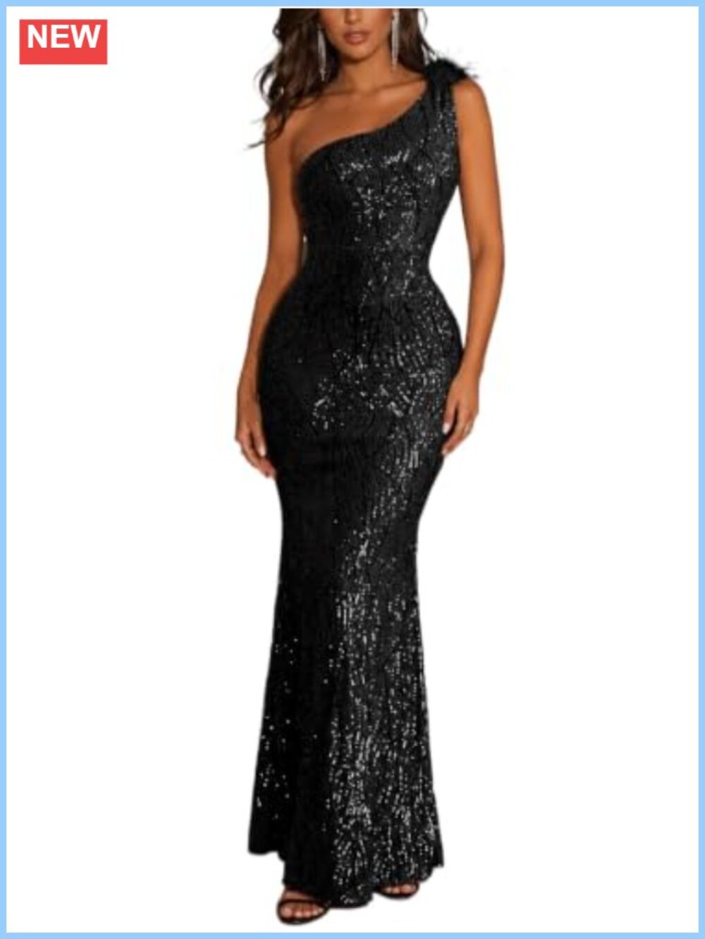 One Shoulder Formal Evening Gown Sequin Mermaid Maxi Dress